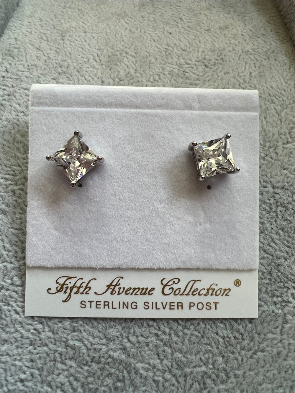 Fifth Avenue Collection Sterling Silver Clear Princess-Cut Stud Earrings